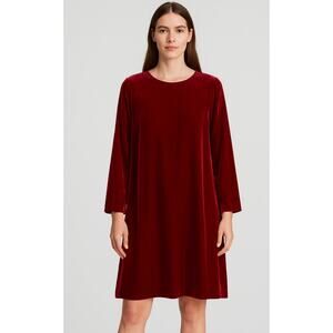 Eileen Fisher Red Velvet Silk Blend Dress Women’s Large Long Sleeve NWT $348